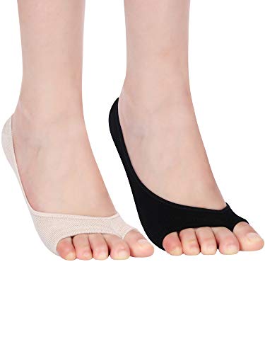 6 Pairs Women Slingback Socks Half Liner Socks Low-cut No Show Padded Socks, Black and Skin Color
