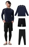 [アクレイス] 水着 メンズ ラッシュガード 上下セット 長袖 3点セット シャツ tシャツ レギンス uvカットupf50+ プール 海 海水浴 サウナ サーフィン ウェットスーツ 水陸両用 al-sm21009 l nvy-bl
