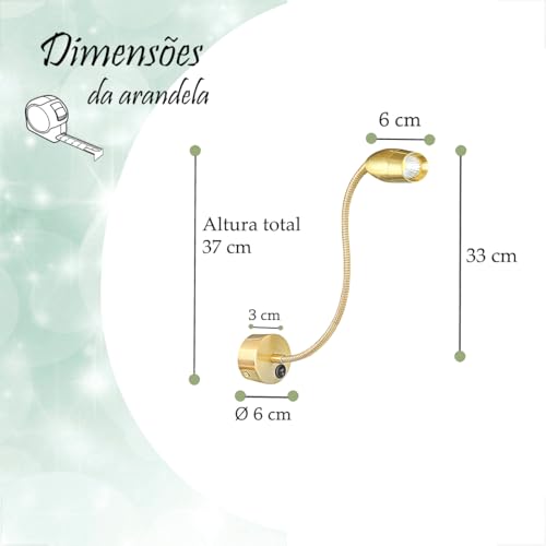 3 Arandela Cabeceira Leitura Led Direcionável Dourada Bet73