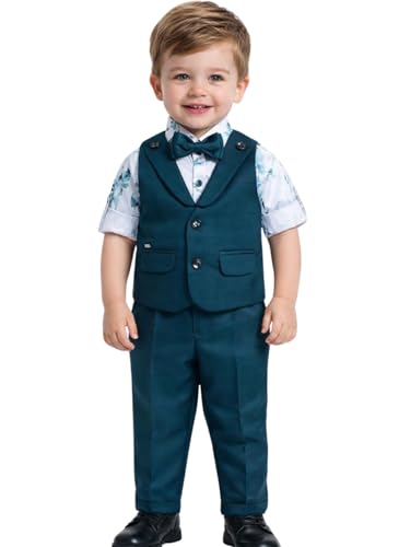 Image of Baby Boys Formal 3 Piece Suit Set with Shirt Matching Pant, Waistcoat & Bow Tie Kids Outfit, Stylish Dress for Toddler & Little Boys, Comfortable Designer Clothing Set