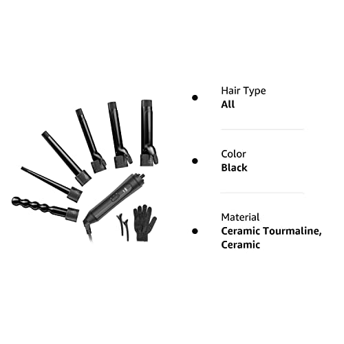Curling Iron, 6-In-1 Curling Wands, Hair Curling Wands For Long Short Hair Ptc Ceramic Curling Tongs With Adjustable Temperature Dual Voltage With Glove & 2 Clips #TOP7