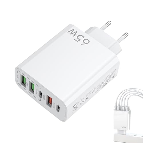 Huybaa Cargador USB C, 65 W, 5 Puertos USB C, Cargador USB Múltiple, Cargador rápido Compatible con iPhone, Samsung, Xiaomi, Adaptador multisectorial PD+QC 3.1A Tipo C