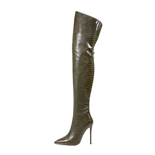 Image of Thigh high boots for women striped Back zipper Burgundy Zebra Print Over the knee Sexy gold white pointed toe Cow Print leopard Magenta stiletto heel