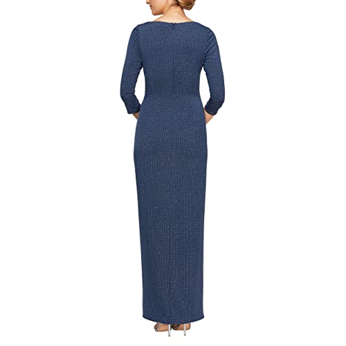 Image of Alex Evenings Womens Long 3 /4 Sleeve Formal Event Dress with Cinched Tie Waist (Petite and Regular Sizes)