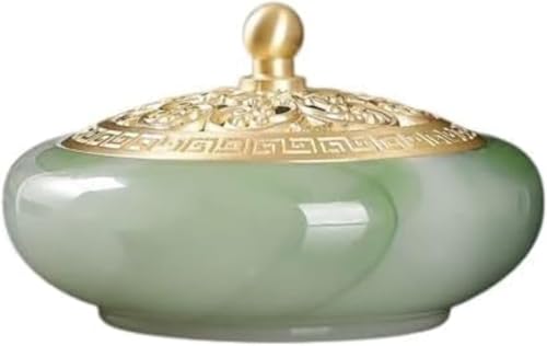 LBYGQ 香炉 線香 立て 香炉 金蓮翡翠香炉 ラウンド香炉 ファッション 香炉灰 心を落ち着かせてくれる 色合い 蓋付き ヨガ 瞑想 仏壇用 浄化 香道 仏具 香炉茶道白檀炉飾り (A)