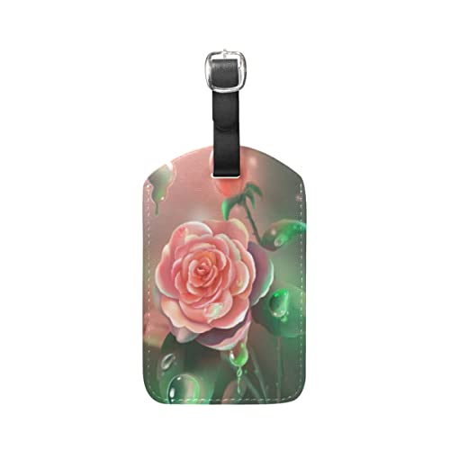 Rosenpflanze Rosa Blume Kofferanhänger mit Adressschild Lustig Leder Gepäckanhänger ID Etikett mit Namenschild für Reise Koffer Tasche(3PACK)
