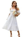 Miessial Women's Eyelet Off Shoulder Midi Dress...