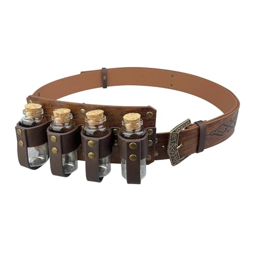 Oxxggkao Cinturón de poción vintage de alquimista para adultos, unisex, ajustable, de piel sintética, con patrón en relieve, para cosplay, juego de rol, marrón claro, Talla única