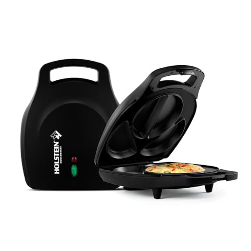 Holstein Housewares Omelettbereiter aus Edelstahl, 4 Abschnitte, Antihaftbeschichtung, sauberes Kochen, einfache Reinigung, Kontrollleuchten, aufrechte Aufbewahrung und rutschfeste Füße für schnelle