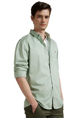 Image of Louis Philippe Men's Cotton Slim Fit Over Dyed Color Depth Comfortable and Durable Soft Handfeel Full Sleeve Solid Casual Shirt