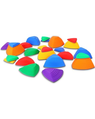 Kids Stepping Stones 25 Sets Rainbow, Balance Stepping Stone for Children,Toddler Stepping Stones Big-Side Sensory Toys,River Stones Outdoor Obstacle Activity Non-Slip Thickening and Widening Material