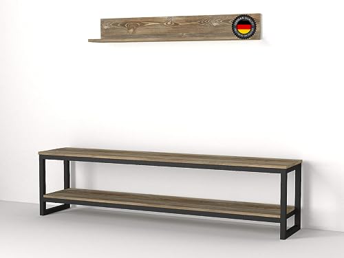 moebel17 5064 Wanna TV Lowboard Bank Tisch Fernsehtisch Board für Wohnzimmer, Holz, Eiche, Metallfüße, mit Hängeregal, offener Stauraum, Designerschrank, 180 x 45 x 34.8 cm