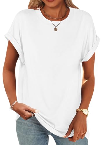 Image of UNCLECAT Women's Short Sleeve T Shirts Trendy Crew Neck Curve Hem Soft Tunic Tops Summer Outfits 2026