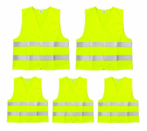 Image of MHsons 5 Pack Hi Vis Vests, Safety Vests, Standard Size Reflective High Visibility Vests, Unisex Hi Vis Jacket for Traffic Work, Running, Surveyor and Security Guard Construction Vest