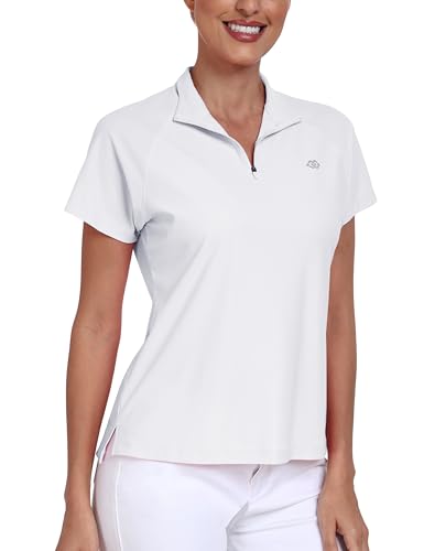 MoFiz Women's Short Sleeve Golf Polo Shirt Collared 1/4 Zip UPF 50+ Quick-Dry Lightweight Athletic Tennis Running Shirt2