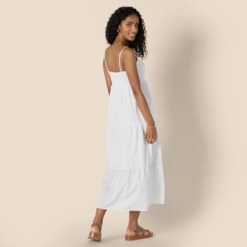 Image of Amazon Essentials Women's Fit and Flare Empire Waist Sweetheart Neck Cotton Sateen Tiered Maxi Dress