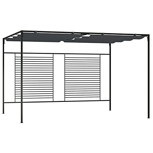 Homgoday Belvédère avec Auvent rétractable 4x3x2,3 m Anthracite 180 g/m², Tente de Réception Tonnelle de Jardin, Gazebo Pavillon de Extérieur, Chapiteau pour Camping, Fête, Barbecue