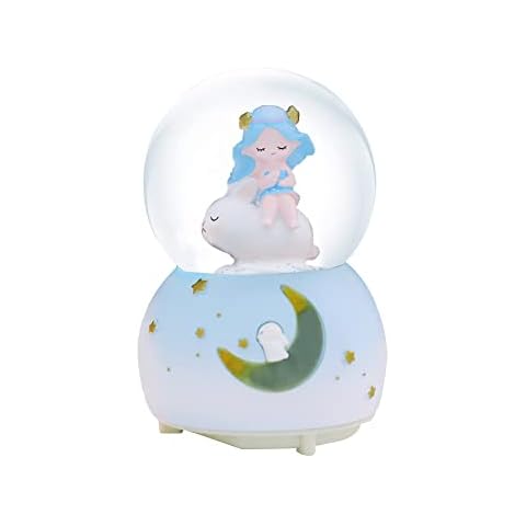 Snow Globe for Girls, 100 MM Rotating Little Girl Snow Globe Music Box with Automatic Snowfall and Color Changing Lights for Birthday Christmas Thanksgiving New Year(Blue) Cover