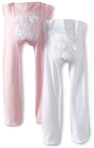 Country Kids Baby-Girls Infant Microfiber Ruffle Rhumba Tights 2 Pair, Wht/Pink, 0-12 Months