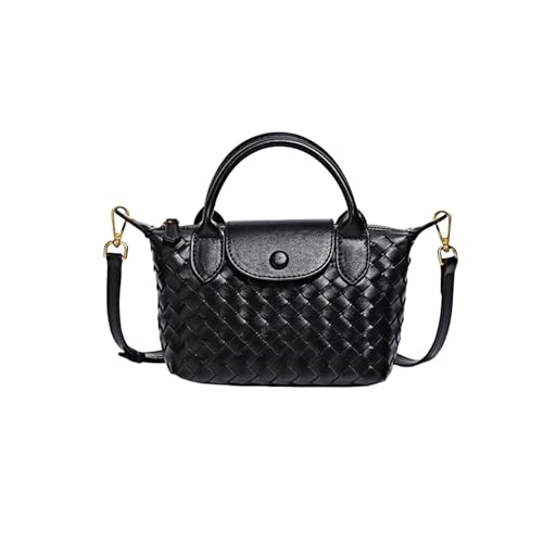Hand-Woven Bag Fashion Dumpling Handbags Fashion Designer Bags Simple Versatile Single Shoulder Crossbody Bag Bucket Bag (Black)