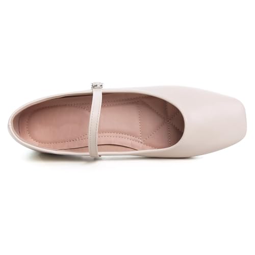 Image of TN TANGNEST Leather Flats for Women Retro Mary Jane Flats | Comfortable Square Toe Slip On Flats with Buckle Strap, Soft Work Flats Office Shoes
