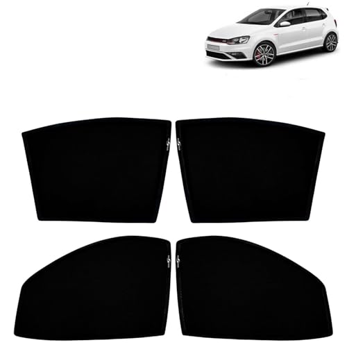 Image of KINGSWAY Car Sun Shade Curtains Only Compatible with Volkswagen Polo GT (2012 to 2022) | Z-Black Fix-Type (Non-Magnetic) | UV & Heat Protection | Pack of 4 Pcs