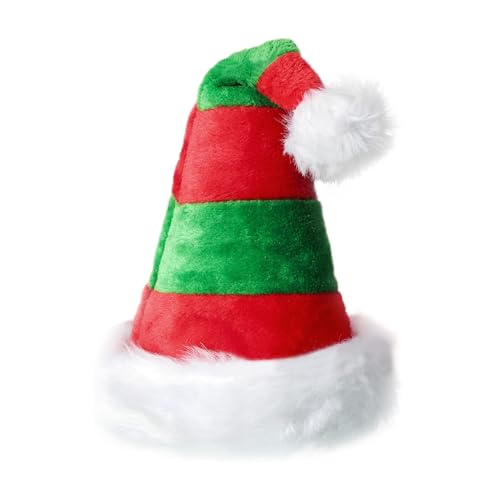 XNIVUIS Father Christmas Hat,Red and Green Stripes Christmas Santa Hat,Plush Christmas Hat,Christmas Party Party Decorations,Thickened Warm Elf Hats,Christmas decorations for Children Adults (1 PCS)