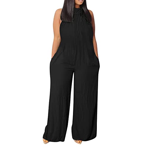 Mono de verano para mujer, talla grande, con espalda descubierta, con cuello halter, elegante, monocolor, sin mangas, traje de pantalón para mujer, verano, ligero, traje deportivo para niña, largo de