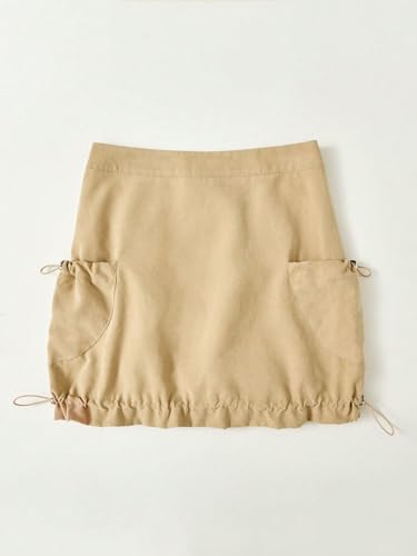 Women's Drawstring Pocket Side Skirt Solid Bodycon Mini Skirts2