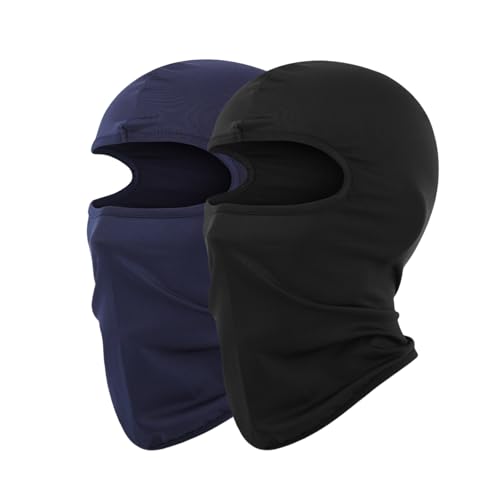 JiaYouLC 2 Pack Kids Lightweight Balaclava Childs Thin Helmet Liner Ski Face Mask for Skiing Cycling Fishing (UK Alpha One Size Black + Blue)