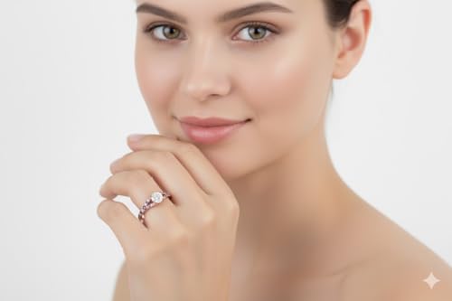 Image of Choose Your Gemstone Round Split Halo Pave Diamond CZ Ring Rose Gold Plated Round Shape Halo Engagement Rings Matching Jewelry Wedding Jewelry Easy to Wear Gifts US Size 4 to 12