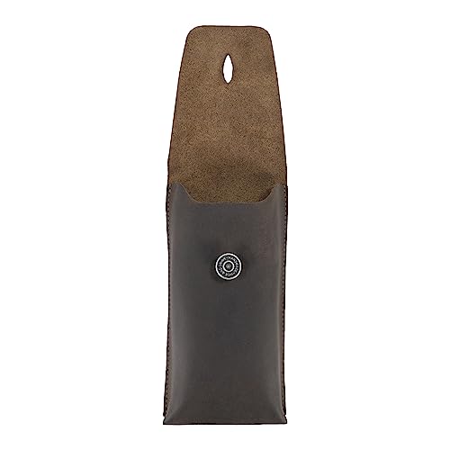 Image of Hide & Drink, Rectangular Pencil Case with Button Closure, Office Accessories, Handmade from Full Grain Leather - Bourbon Brown