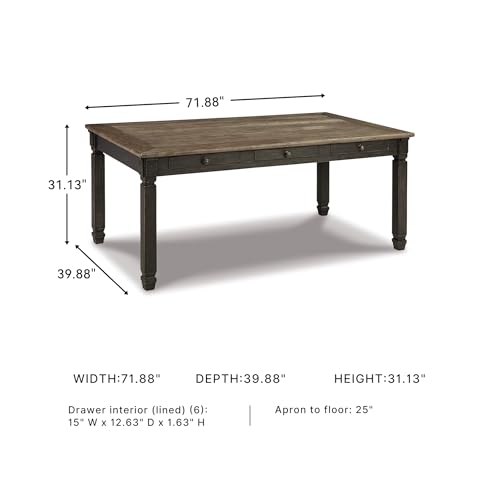 Signature Design by Ashley Tyler Creek Farmhouse Dining Table with Drawers, Seats up to 6, Almost Black