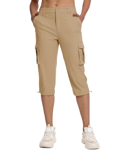 MAGCOMSEN Women's Cargo Capris Pants with 6 Pockets Lightweight Water Resistant Hiking Travel Pants Summer Casual3