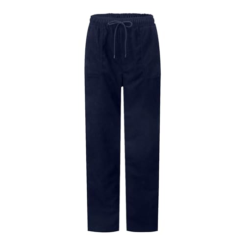 Fall Pants for Women 2025 Elastic Waist Straight Leg Corduroy Pants Drawstring Pull On Lounge Pant Stretch Trousers4