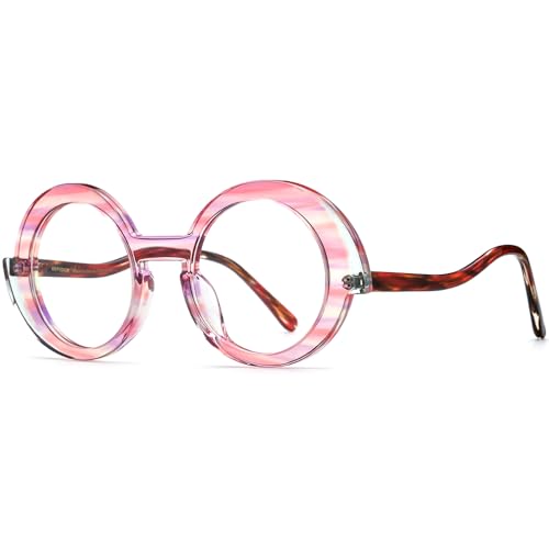 Image of HEPIDEM Multicolor Acetate Glasses Frame Women,Oversize Round Optical Eyeglasses 9345