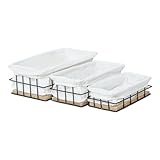 KINGWILLOW Wire Storage Baskets with Wood Base, Metal Storage Organizer with Fabric Liners for Home Shelf Kitchen Bathroom Countertop Closets, Set of 3