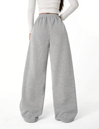 Women's Fleece Wide Leg Sweatpants Winter Warm Thermal Straight Leg Sweat Pants with Pockets2