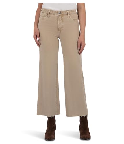 KUT from the Kloth Women's Meg High-Rise Fab Ab Wide Leg Raw Hem in Biscuit