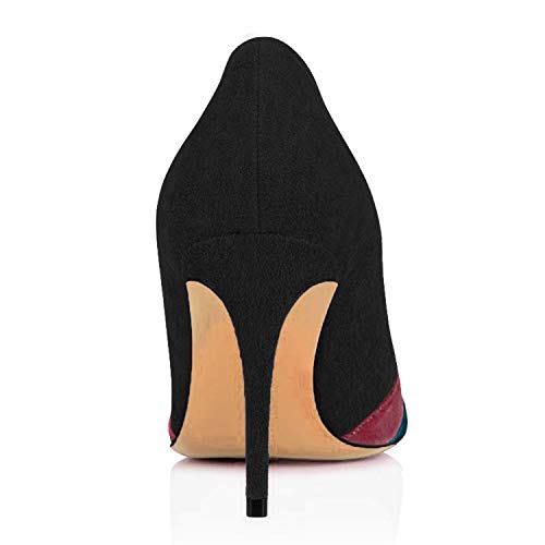 LEHOOR Women Rainbow Kitten Heels Pumps Pointed Toe Suede Stiletto, 3 inch High Heel Pumps Multicolor Closed Toe Classic for Ladies Dress Party 4-15 M US3