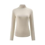 Kindcall Women’s Slim Fitted Mock Turtleneck Tops Long Sleeve Lightweight Base Layer Shirts (Beige1, Medium)