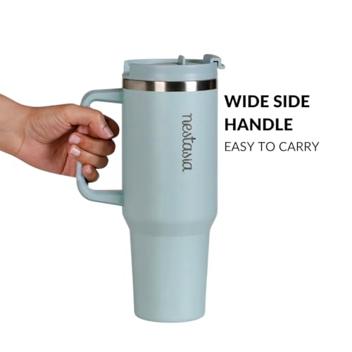 Image of Nestasia GripSip40 Tumbler with Straw & Side Handle 1.2L | Insulated Stainless Steel Sipper Water Bottle for Adults with Dual Flip Opening Sip-Swig Leakproof Lid for Office & Gym (Arctic Blue)