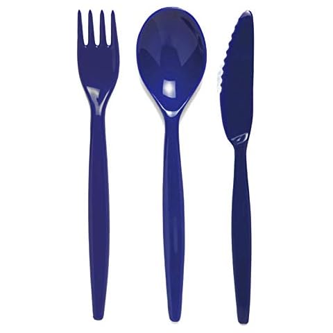 Standard Cutlery Set - Royal Blue - Knife, Fork & Spoon Reusable Virtually Unbreakable Polycarbonate Plastic Cover