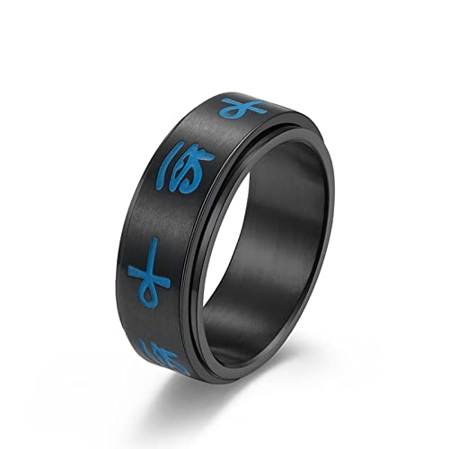 8mm Eye of Horus Ankh Cross Spinner Rings, Gothic Biker Ancient Egyptian Symbol Rune Rings Anxiety Rotating Ring Talisman Amulet Protection for Men Women Size 12