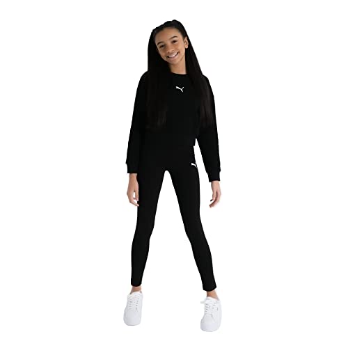 Image of PUMA Girls Crew Sweater Leggings Set Junior Black/White 7-8 Years