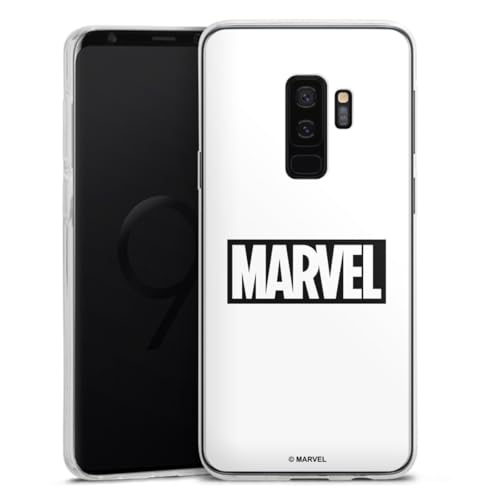 Coque Samsung S9 Plus Marvel en silicone souple noir avec logo officiel