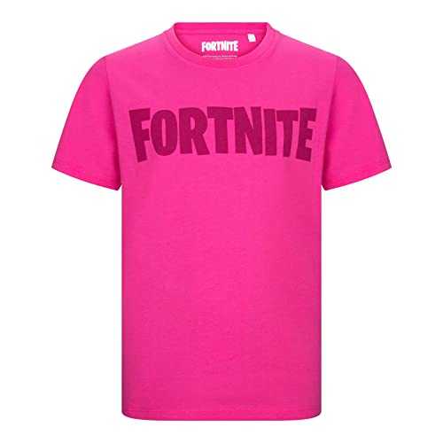 Fortnite Gaming - Camiseta de manga corta de algodón con logotipo negro, azul, gris, rosa, verde azulado y rosa, camiseta de videojuegos Battle Royale para niños y niñas, oficial, rosa, 11-12 Years