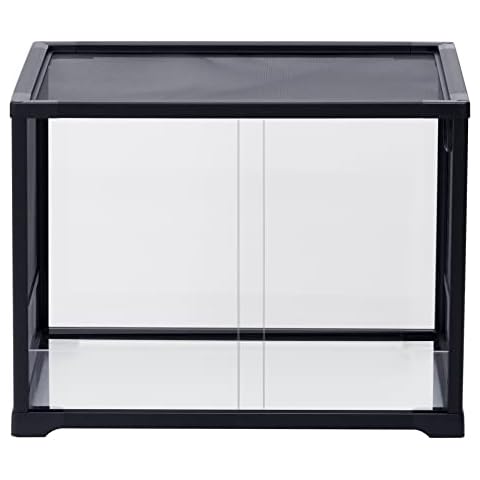 AIICIOO Abnehmbare Glas Reptilien Terrarium Set Schiebetür Oben Seite Belüftung Reptilien Terrarium für Eidechse Schlange Bartagame Hatchling Schildkröte 24"*18"*18" Cover