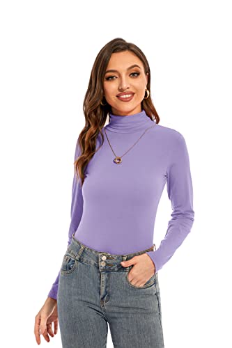 Image of Womens Long Sleeve Turtleneck T-Shirts Casual Lightweight Slim Fit Cozy Base Layer Top