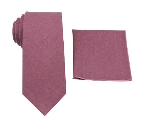 Image of Mens Linen Tie Set - Solid Necktie with Pocket Square
